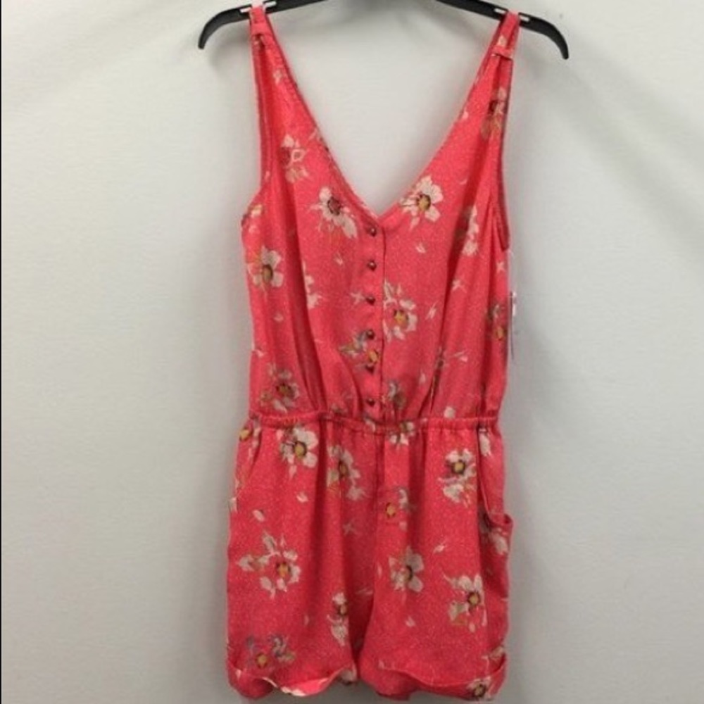 Urban Outfitters Kimchi Blue Pink/Coral Floral Button Romper Sz.S
